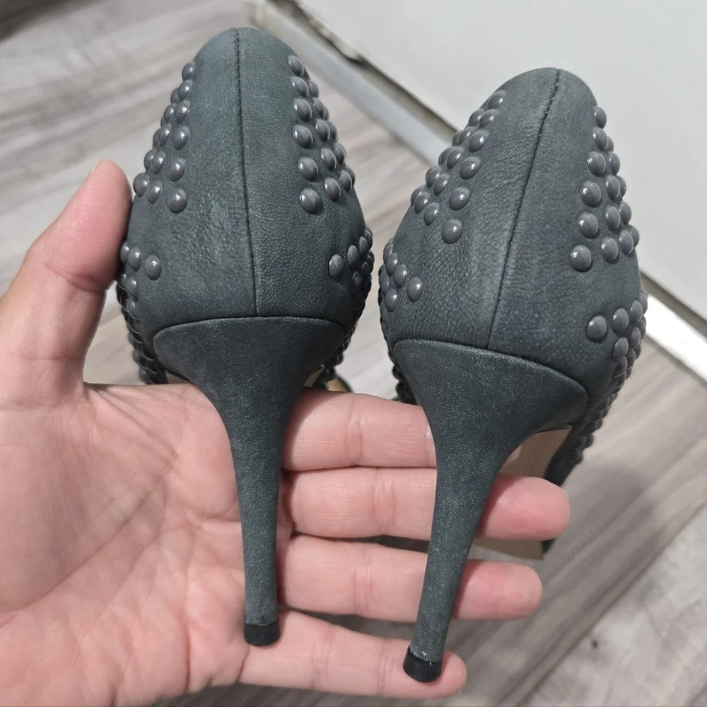 French Connection Women's Gray Ellis Studded Suede Heels Size 9